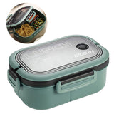 1200ml Bento Lunch Box Double Layer Insulation Lunch Box Container with Fork Spoon for Students Office Workers Green - Top-Down View