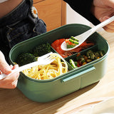 1200ml Bento Lunch Box Double Layer Insulation Lunch Box Container with Fork Spoon for Students Office Workers Green