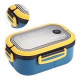 1200ml Bento Lunch Box Double Layer Insulation Lunch Box Container with Fork Spoon for Students Office Workers Blue - Front View