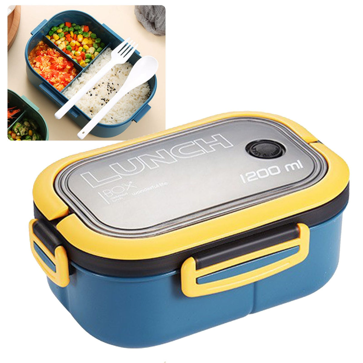 1200ml Bento Lunch Box Double Layer Insulation Lunch Box Container with Fork Spoon for Students Office Workers Blue