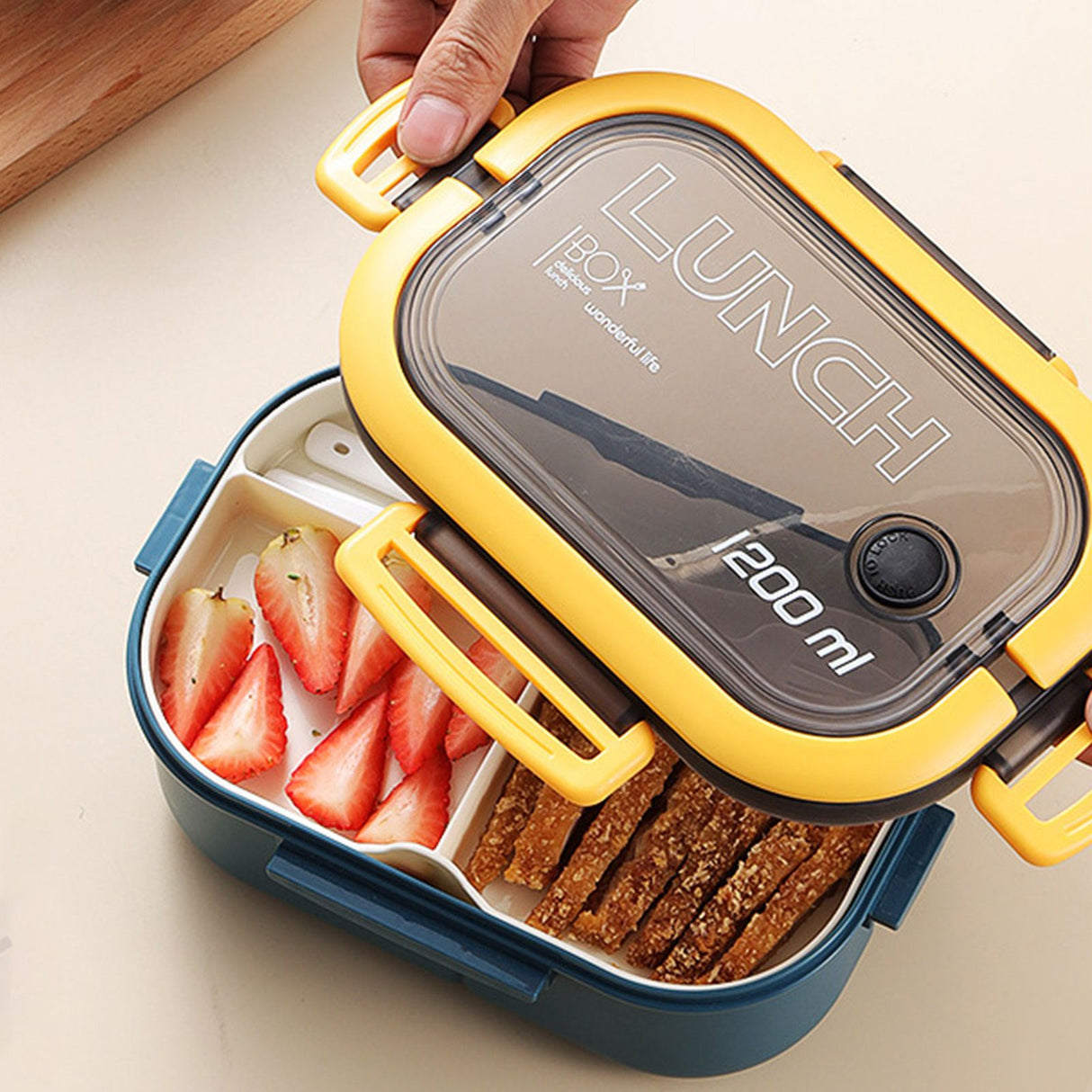 1200ml Bento Lunch Box Double Layer Insulation Lunch Box Container with Fork Spoon for Students Office Workers Blue