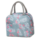 Insulated Lunch Bag Large Capacity Flamingo Pattern Portable Thickened Zipper Lunch Bag for School Work Gray Flamingo - Top-Down View