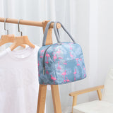 Insulated Lunch Bag Large Capacity Flamingo Pattern Portable Thickened Zipper Lunch Bag for School Work Gray Flamingo - Rear View