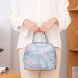 Insulated Lunch Bag Large Capacity Flamingo Pattern Portable Thickened Zipper Lunch Bag for School Work Gray Flamingo