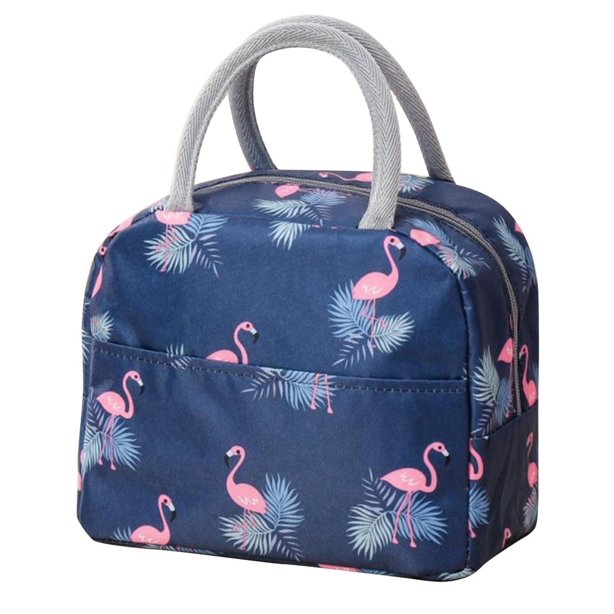 Insulated Lunch Bag Large Capacity Flamingo Pattern Portable Thickened Zipper Lunch Bag for School Work Navy Blue Flamingo