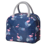 Insulated Lunch Bag Large Capacity Flamingo Pattern Portable Thickened Zipper Lunch Bag for School Work Navy Blue Flamingo