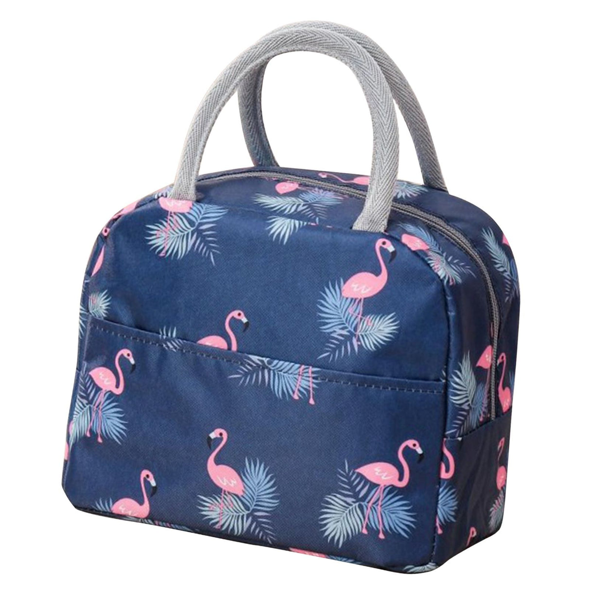 Insulated Lunch Bag Large Capacity Flamingo Pattern Portable Thickened Zipper Lunch Bag for School Work Navy Blue Flamingo