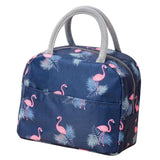 Insulated Lunch Bag Large Capacity Flamingo Pattern Portable Thickened Zipper Lunch Bag for School Work Navy Blue Flamingo
