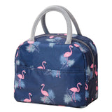 Insulated Lunch Bag Large Capacity Flamingo Pattern Portable Thickened Zipper Lunch Bag for School Work Navy Blue Flamingo