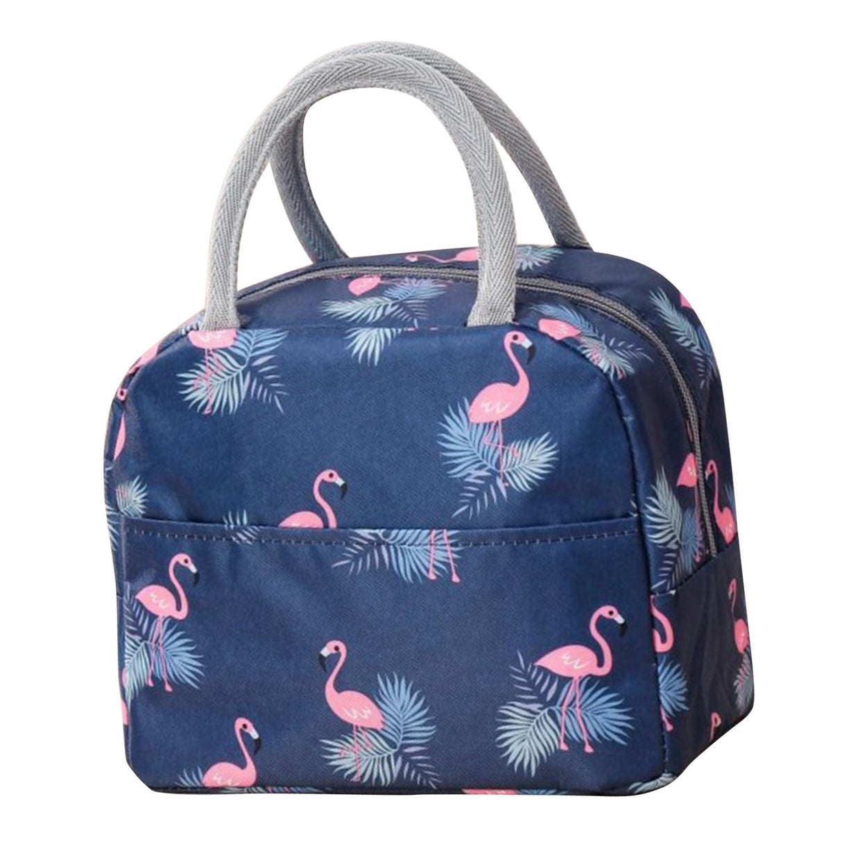 Insulated Lunch Bag Large Capacity Flamingo Pattern Portable Thickened Zipper Lunch Bag for School Work Navy Blue Flamingo