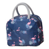 Insulated Lunch Bag Large Capacity Flamingo Pattern Portable Thickened Zipper Lunch Bag for School Work Navy Blue Flamingo