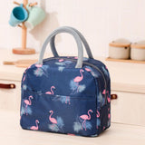 Insulated Lunch Bag Large Capacity Flamingo Pattern Portable Thickened Zipper Lunch Bag for School Work Navy Blue Flamingo