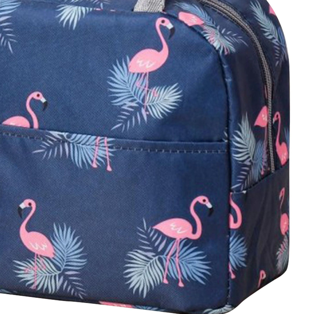 Insulated Lunch Bag Large Capacity Flamingo Pattern Portable Thickened Zipper Lunch Bag for School Work Navy Blue Flamingo