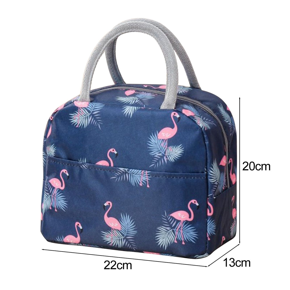 Insulated Lunch Bag Large Capacity Flamingo Pattern Portable Thickened Zipper Lunch Bag for School Work Navy Blue Flamingo