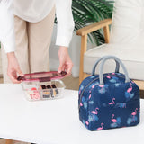 Insulated Lunch Bag Large Capacity Flamingo Pattern Portable Thickened Zipper Lunch Bag for School Work Navy Blue Flamingo