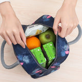 Insulated Lunch Bag Large Capacity Flamingo Pattern Portable Thickened Zipper Lunch Bag for School Work Navy Blue Flamingo