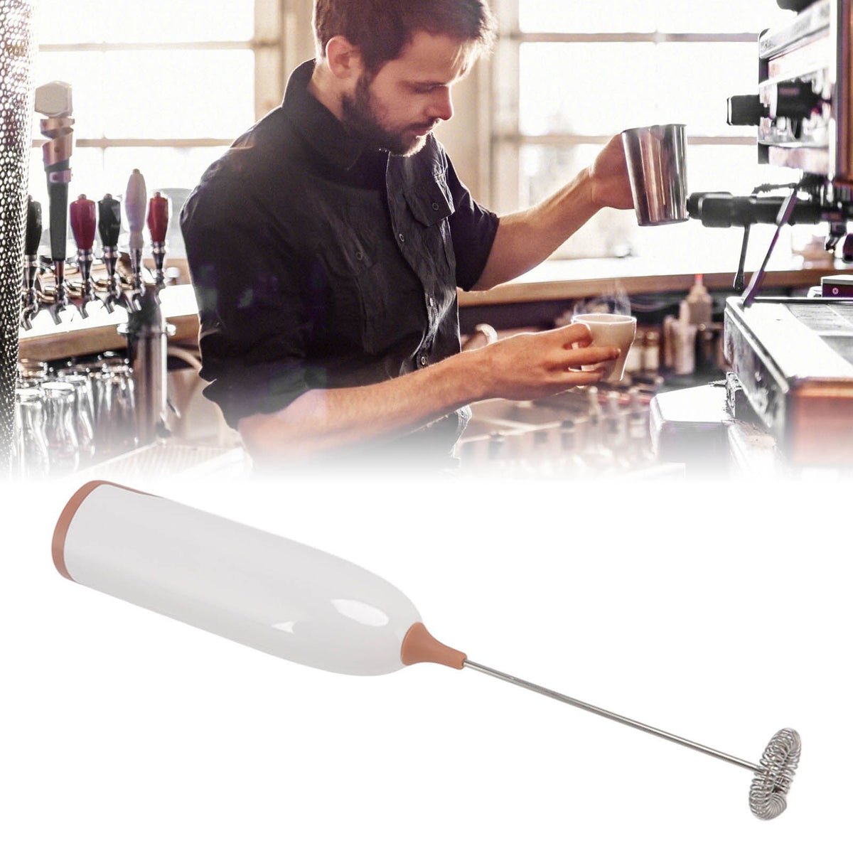 Household Electric Milk Frother Automatic Handheld Milk Foam Maker Coffee Stirring Bar Kitchen Drink Foamer White Coffee