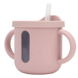 Silicone Sippy Cups Double Handles Lightweight Toddler Training Cup with Tight Leakproof Cover for Home Travelling Pink - Front View