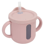 Silicone Sippy Cups Double Handles Lightweight Toddler Training Cup with Tight Leakproof Cover for Home Travelling Pink - Side View