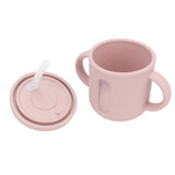 Silicone Sippy Cups Double Handles Lightweight Toddler Training Cup with Tight Leakproof Cover for Home Travelling Pink - Rear View