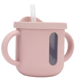 Silicone Sippy Cups Double Handles Lightweight Toddler Training Cup with Tight Leakproof Cover for Home Travelling Pink - Close-Up Angle