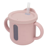 Silicone Sippy Cups Double Handles Lightweight Toddler Training Cup with Tight Leakproof Cover for Home Travelling Pink - Low Angle