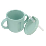 Silicone Sippy Cups Double Handles Lightweight Toddler Training Cup with Tight Leakproof Cover for Home Travelling Green