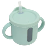 Silicone Sippy Cups Double Handles Lightweight Toddler Training Cup with Tight Leakproof Cover for Home Travelling Green - Close-Up Angle
