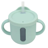 Silicone Sippy Cups Double Handles Lightweight Toddler Training Cup with Tight Leakproof Cover for Home Travelling Green