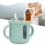 Silicone Sippy Cups Double Handles Lightweight Toddler Training Cup with Tight Leakproof Cover for Home Travelling Green