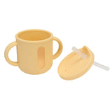Silicone Sippy Cups Double Handles Lightweight Toddler Training Cup with Tight Leakproof Cover for Home Travelling Yellow - Close-Up Angle