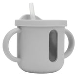 Silicone Sippy Cups Double Handles Lightweight Toddler Training Cup with Tight Leakproof Cover for Home Travelling Grey - Front View