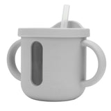 Silicone Sippy Cups Double Handles Lightweight Toddler Training Cup with Tight Leakproof Cover for Home Travelling Grey - Side View