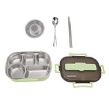 Lunch Container Box Stainless Steel Thermal Lunch Storage Box with Soup Bowl Chopsticks Spoon for Adults Children Green - Rear View