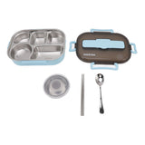 Lunch Container Box Stainless Steel Thermal Lunch Storage Box with Soup Bowl Chopsticks Spoon for Adults Children Blue - Front View