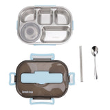 Lunch Container Box Stainless Steel Thermal Lunch Storage Box with Soup Bowl Chopsticks Spoon for Adults Children Blue - Top-Down View