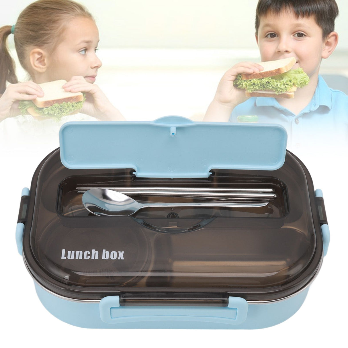 Lunch Container Box Stainless Steel Thermal Lunch Storage Box with Soup Bowl Chopsticks Spoon for Adults Children Blue