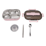 Lunch Container Box Stainless Steel Thermal Lunch Storage Box with Soup Bowl Chopsticks Spoon for Adults Children Pink - Front View