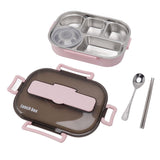 Lunch Container Box Stainless Steel Thermal Lunch Storage Box with Soup Bowl Chopsticks Spoon for Adults Children Pink - Side View