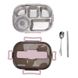 Lunch Container Box Stainless Steel Thermal Lunch Storage Box with Soup Bowl Chopsticks Spoon for Adults Children Pink - Top-Down View