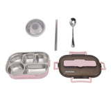 Lunch Container Box Stainless Steel Thermal Lunch Storage Box with Soup Bowl Chopsticks Spoon for Adults Children Pink - Rear View
