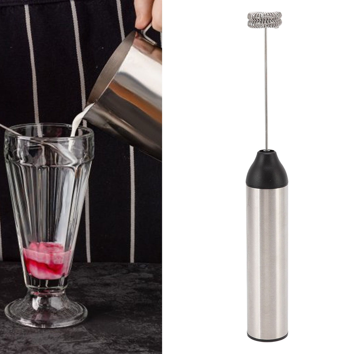 Handheld Milk Frother Lightweight Stainless Steel ABS Electric Whisk with 2 Mixing Head