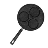 3 Cups Egg Hamburger Pan Metal Iron Heating Evenly Egg Cooker Pan with Comfortable Handle for Omelettes Burgers Pancakes - Front View