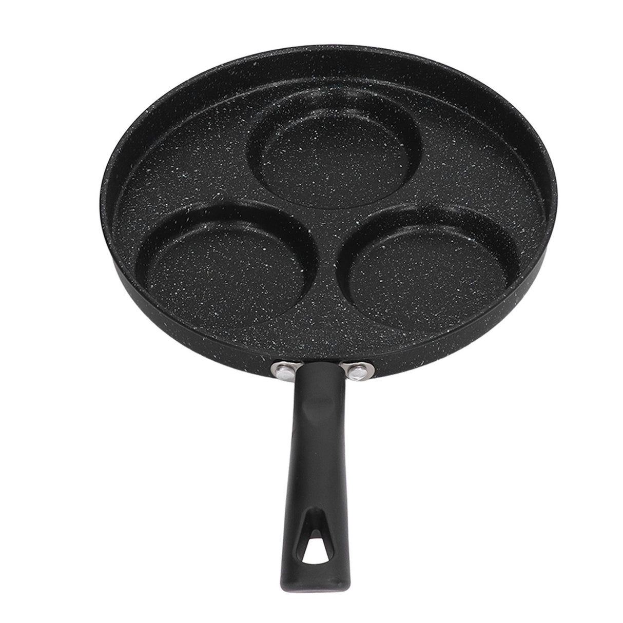 3 Cups Egg Hamburger Pan Metal Iron Heating Evenly Egg Cooker Pan with Comfortable Handle for Omelettes Burgers Pancakes