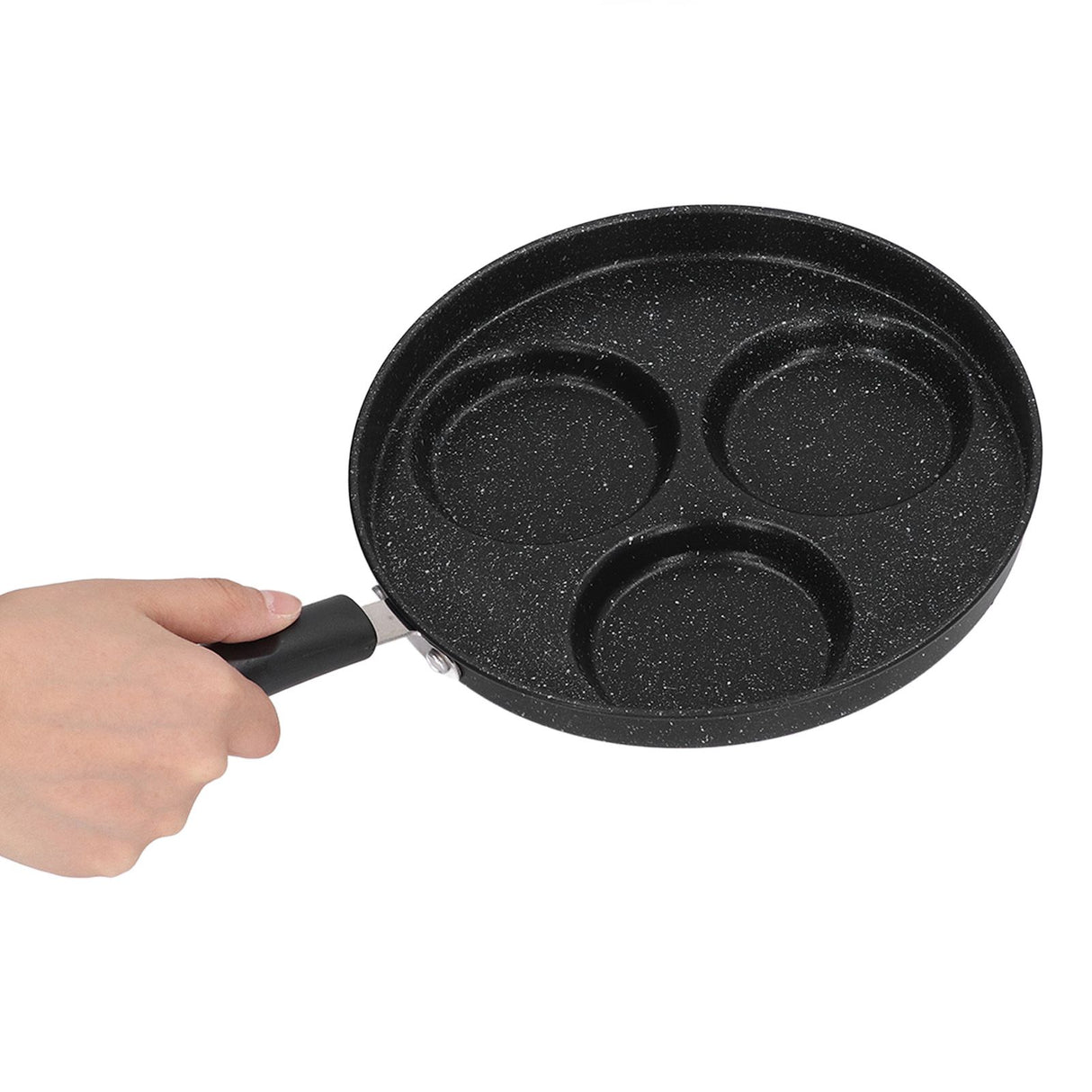 3 Cups Egg Hamburger Pan Metal Iron Heating Evenly Egg Cooker Pan with Comfortable Handle for Omelettes Burgers Pancakes