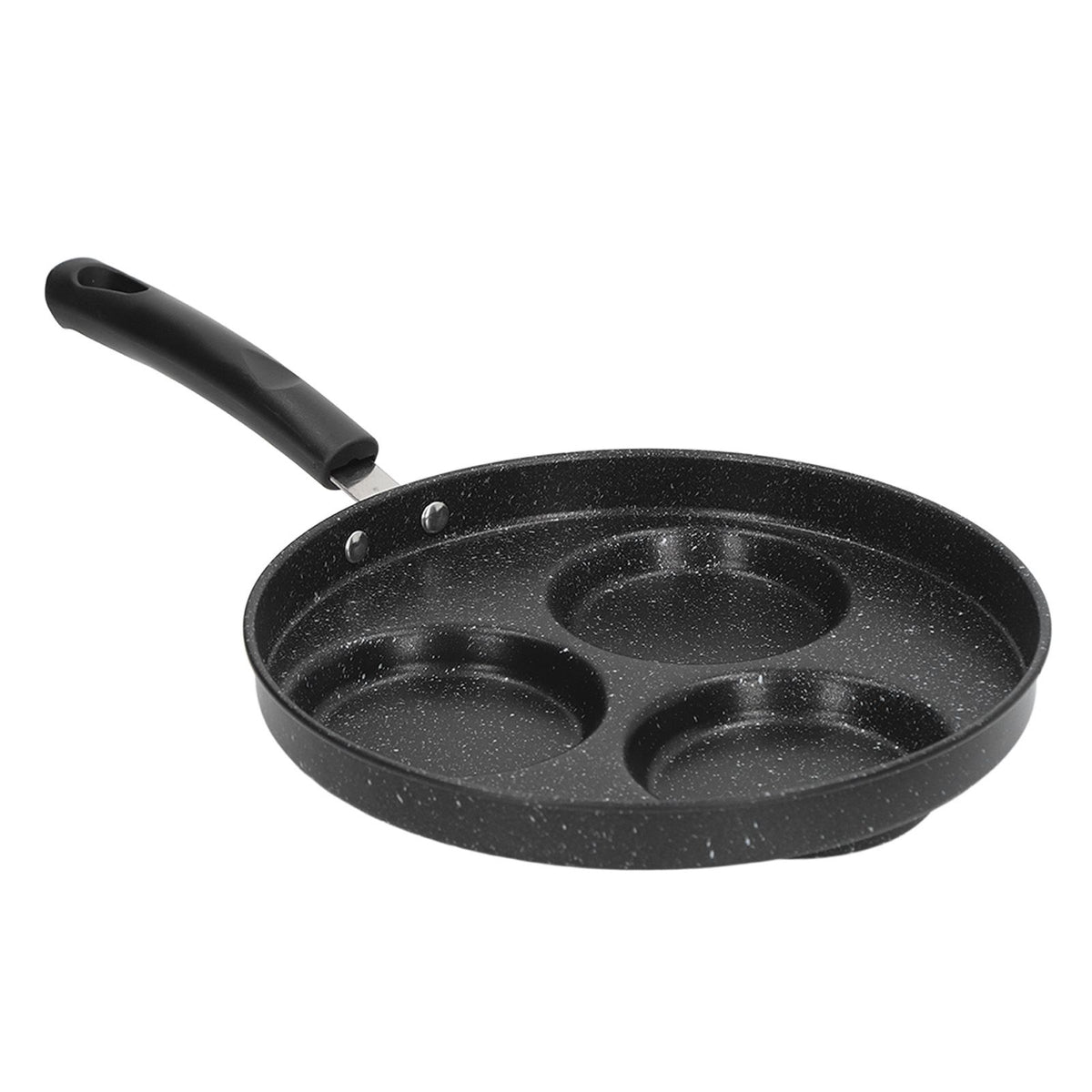 3 Cups Egg Hamburger Pan Metal Iron Heating Evenly Egg Cooker Pan with Comfortable Handle for Omelettes Burgers Pancakes