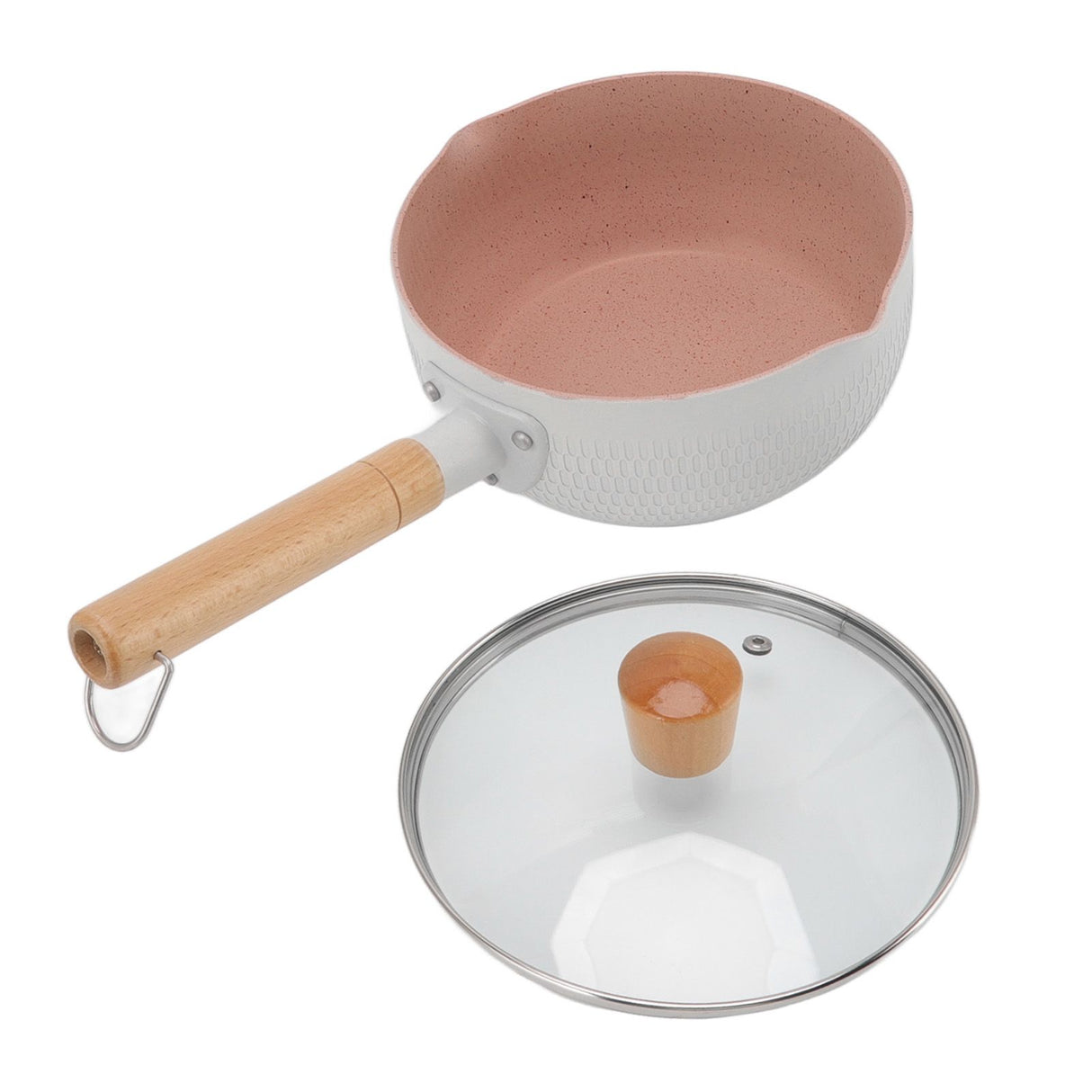 Sauce Pan Stick Proof Aluminum Alloy Multi Functional Milk Pot with Wooden Handle for Induction Gas Stove White