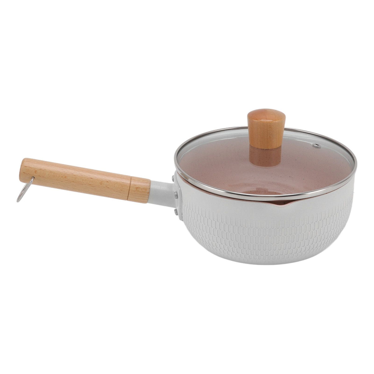 Sauce Pan Stick Proof Aluminum Alloy Multi Functional Milk Pot with Wooden Handle for Induction Gas Stove White