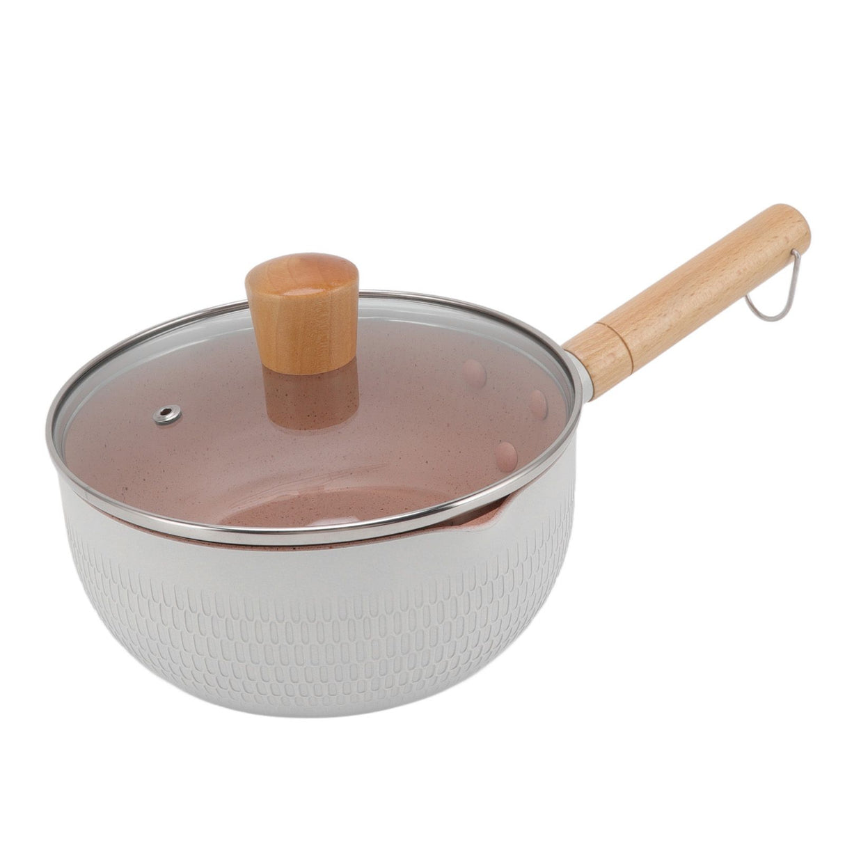 Sauce Pan Stick Proof Aluminum Alloy Multi Functional Milk Pot with Wooden Handle for Induction Gas Stove White