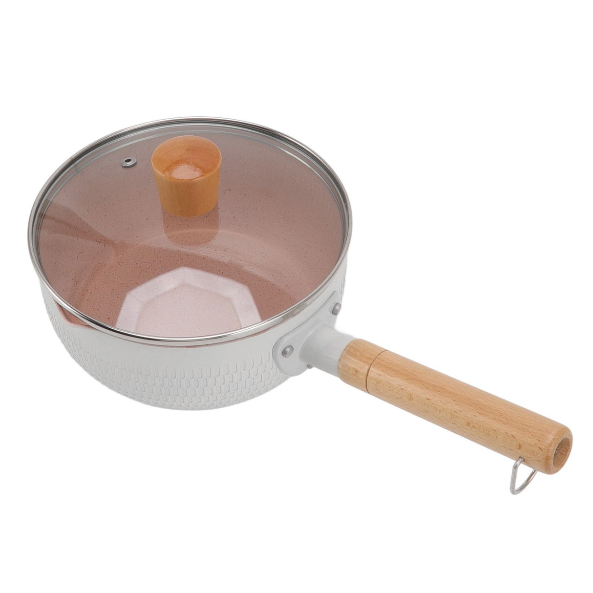 Sauce Pan Stick Proof Aluminum Alloy Multi Functional Milk Pot with Wooden Handle for Induction Gas Stove White